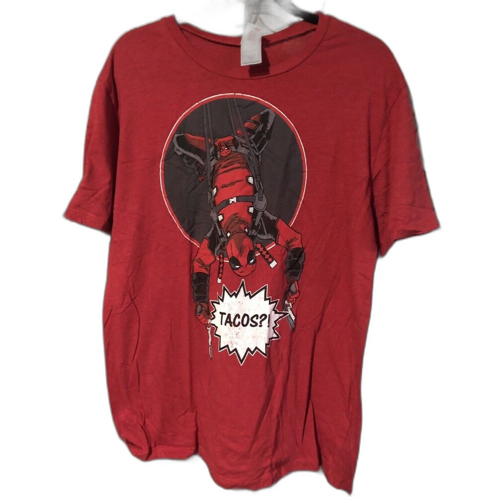 Marvel Deadpool T Shirt Mens XL Red Tacos Graphic Fifth Sun Short Sleeve Crew